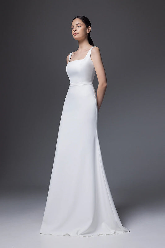 Bethany | Square neckline crepe wedding dress