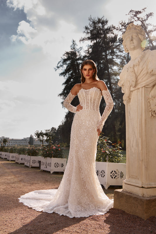 Vetta | Elegant lace dress with detachable sleeves